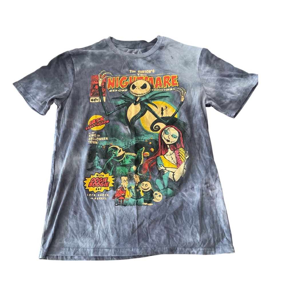 Disney Nightmare Before Christmas Jack Skellington Tie Dye Comic Tee Gray Medium